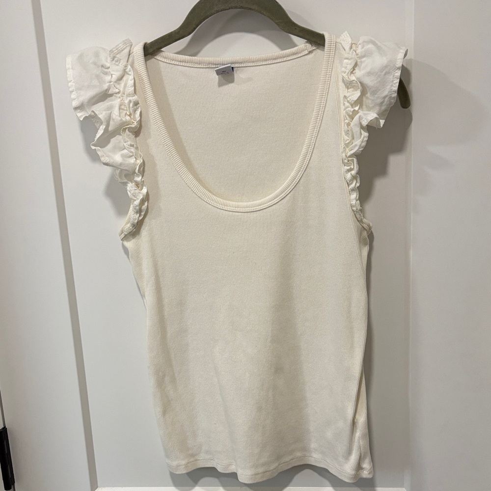 Old Navy Cream Ruffle Sleeve Tank Top